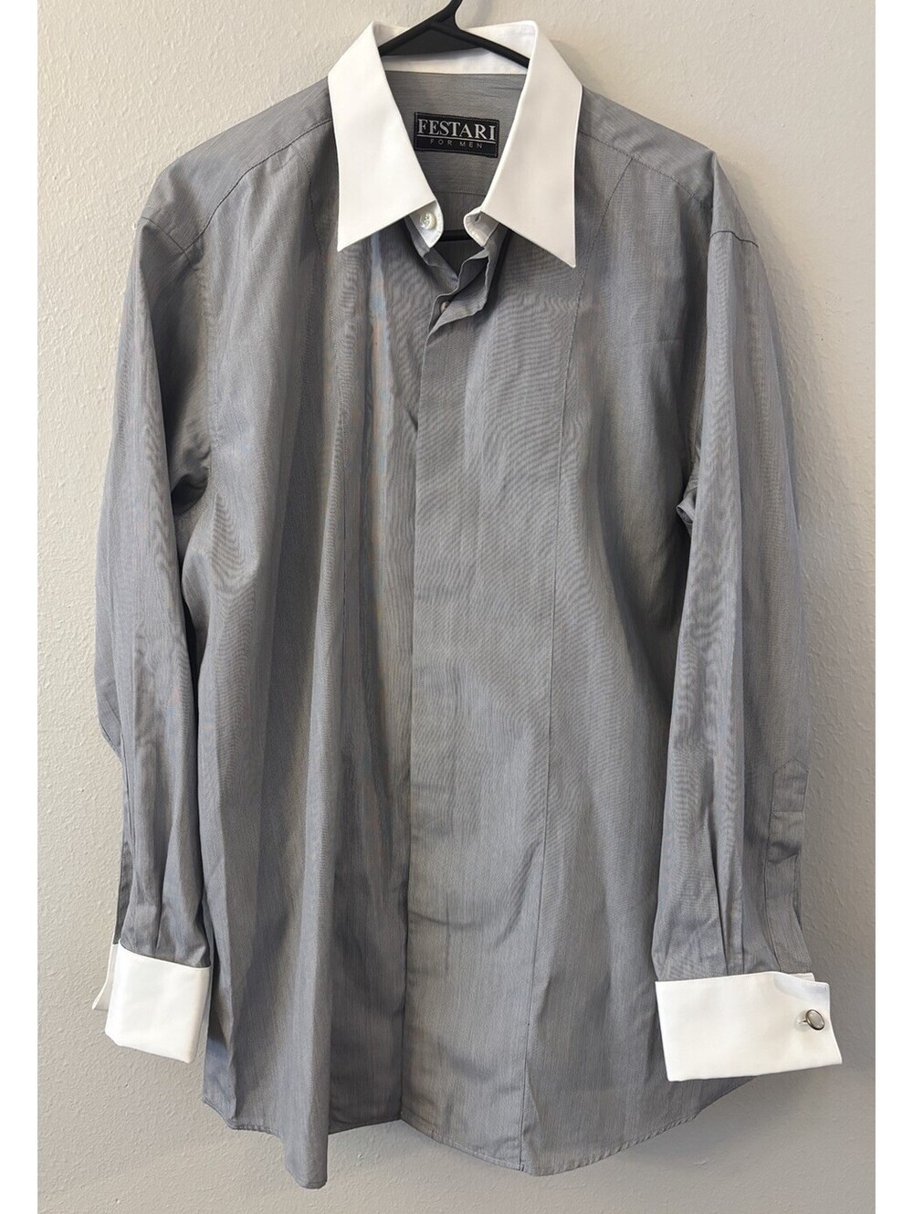 Festari Men’s Grey&White Pinstripe Long Sleeve Dress Shirt Size Medium